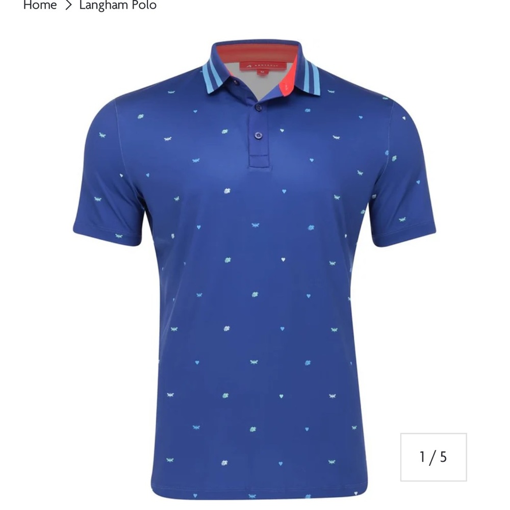 Redvanly XL Blue Green Golf Polo Unique Langham Stretch Athletic Luxury NWT